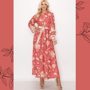MAYCHERRY RETRO LANTERN SLEEVES FLORAL MAXI DRESS